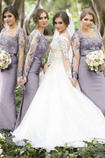 Mermaid Asymmetrical Neck Lilac Bridesmaid Dress with Appliques