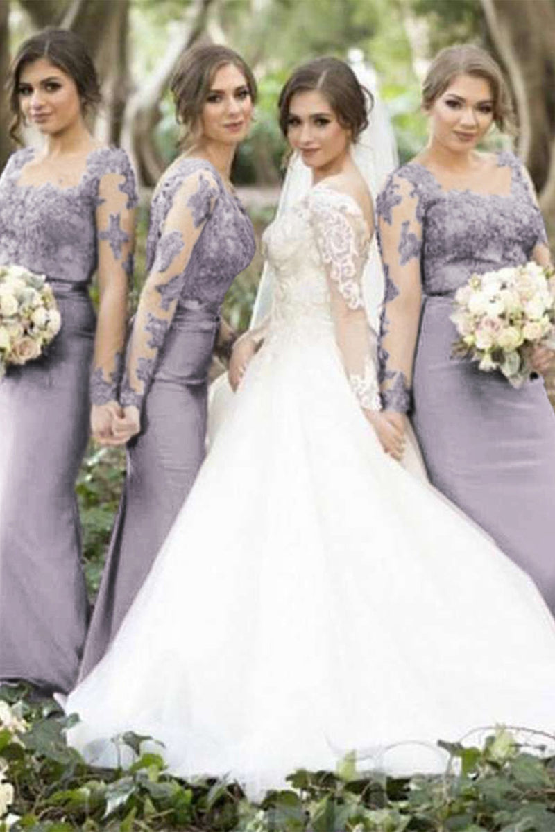 Load image into Gallery viewer, Mermaid Asymmetrical Neck Lilac Bridesmaid Dress with Appliques