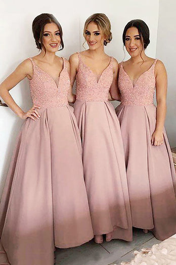 Sparkly Blush Long Bridesmaid Dress