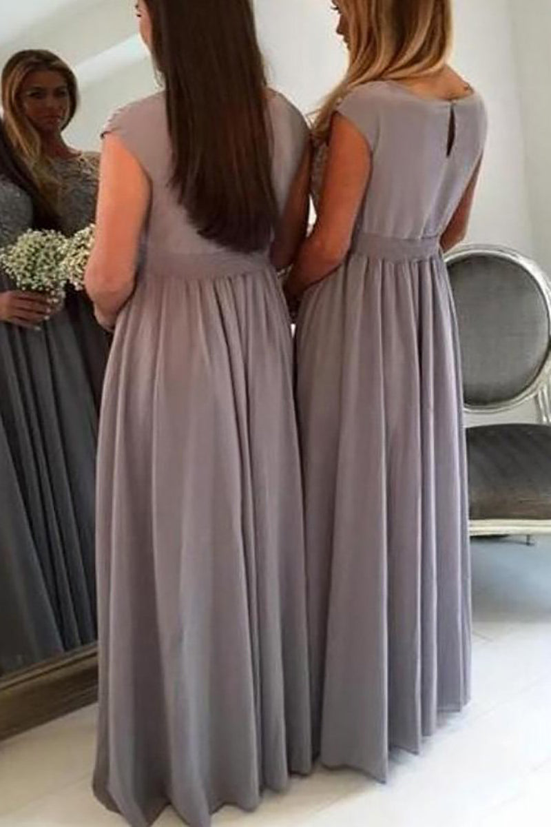 Load image into Gallery viewer, A-Line Boat Neck Grey Bridesmaid Dress