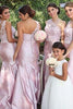 Load image into Gallery viewer, One Shoulder Mermaid Pink Long Bridesmaid Dress with Button
