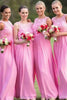 Load image into Gallery viewer, Boat Neck Pink Long Bridesmaid Dress with Lace