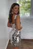 Load image into Gallery viewer, Sparkly Silver Scoop Neck Mirror Tight Short Party Dress