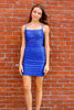 Load image into Gallery viewer, Sparkly Royal Blue Beaded Tight Spaghetti Straps Short Prom Dress