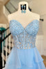 Load image into Gallery viewer, Light Blue Sweetheart Corset Prom Dress with Slit