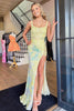 Load image into Gallery viewer, Sparkly Yellow Mermaid Corset Long Prom Dress with Lace