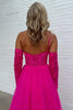 Load image into Gallery viewer, A-Line One Shoulder Fuchsia Tulle Prom Dress with Lace