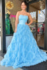 Load image into Gallery viewer, Light Blue Princess Tulle Long Ruffled Prom Dress