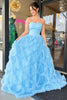 Load image into Gallery viewer, Light Blue Princess Tulle Long Ruffled Prom Dress