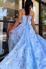 Load image into Gallery viewer, Light Blue Princess Spaghetti Straps Long Prom Dress with Appliques