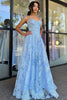 Load image into Gallery viewer, Light Blue Princess Spaghetti Straps Long Prom Dress with Appliques