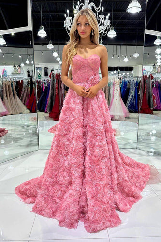 Coral Corset Sweetheart Long Prom Dress with Flowers