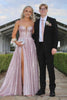 Load image into Gallery viewer, Sparkly Pink A-Line Princess Long Prom Dress with Slit