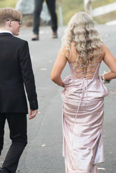 Sparkly Pink A-Line Princess Long Prom Dress with Slit