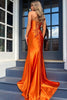 Load image into Gallery viewer, Orange Mermaid Ruched Long Corset Prom Dress with Slit