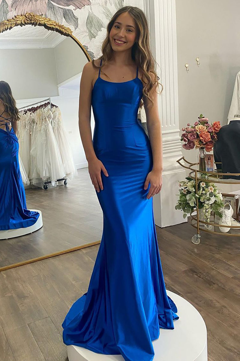 Load image into Gallery viewer, Royal Blue Mermaid Simple Long Prom Dress