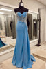 Load image into Gallery viewer, Sparkly Corset Blue Mermaid Long Prom Dress with Beadings