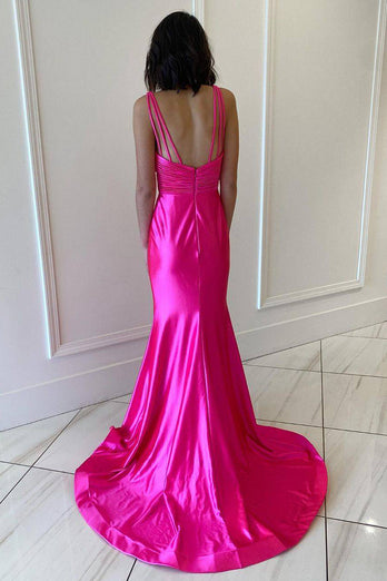 Fuchsia Ruched Mermaid Long Prom Dress