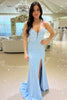 Load image into Gallery viewer, Sparkly Light Blue Corset Mermaid Long Beaded Prom Dress with Slit