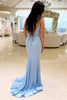 Load image into Gallery viewer, Sparkly Light Blue Corset Mermaid Long Beaded Prom Dress with Slit