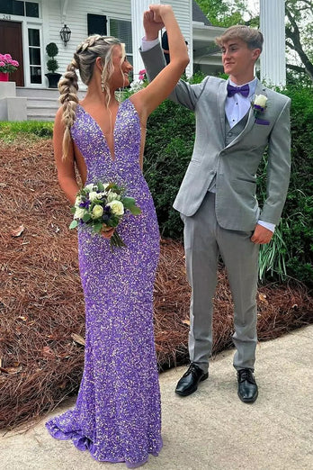 Sparkly Purple Mermaid Long Sequin Prom Dress