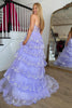 Load image into Gallery viewer, Lilac Corset Ruffled Long Prom Dress with Slit