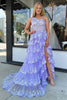 Load image into Gallery viewer, Lilac Corset Ruffled Long Prom Dress with Slit