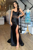 Load image into Gallery viewer, Black Corset Ruched Mermaid Long Prom Dress with Slit