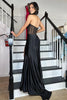 Load image into Gallery viewer, Black Corset Ruched Mermaid Long Prom Dress with Slit