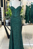 Load image into Gallery viewer, Sparkly Dark Green Corset Mermaid Long Prom Dress with Slit