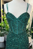 Load image into Gallery viewer, Sparkly Dark Green Corset Mermaid Long Prom Dress with Slit