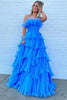 Load image into Gallery viewer, Blue Strapless Long Ruffled Prom Dress