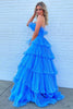 Load image into Gallery viewer, Blue Strapless Long Ruffled Prom Dress