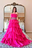 Load image into Gallery viewer, Fuchsia Strapless Ruffled Tiered A-line Long Prom Dress