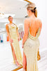 Load image into Gallery viewer, Golden Cowl Neck Sequins Mermaid Long Prom Dress with Slit