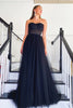 Load image into Gallery viewer, Black A-line Long Prom Dress with Lace_1