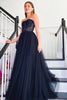 Load image into Gallery viewer, Black A-line Long Prom Dress with Lace_3