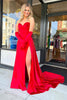 Load image into Gallery viewer, Red Sweetheart Mermaid Satin Long Prom Dress with Slit