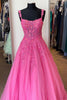 Load image into Gallery viewer, Glitter Hot Pink A-line Floral Tulle Long Prom Dress