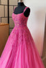 Load image into Gallery viewer, Glitter Hot Pink A-line Floral Tulle Long Prom Dress