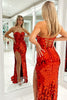 Load image into Gallery viewer, Sparkly Red Strapless Mermaid Long Prom Dress with Slit