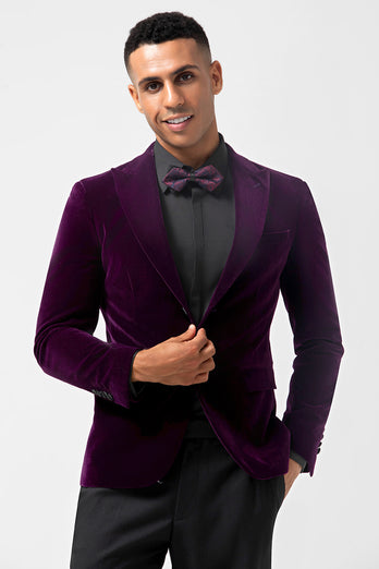 Dark Purple Velvet 2 Pieces Peak Lapel Men's Prom Suits