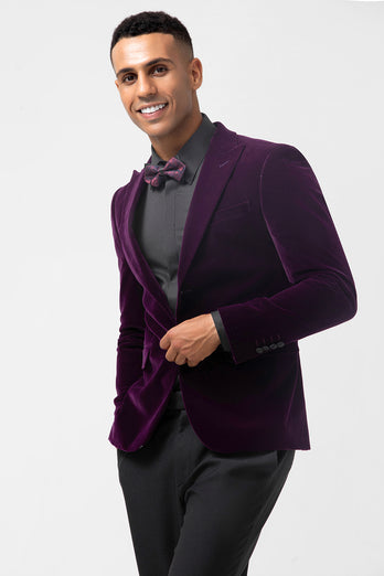 Dark Purple Velvet 2 Pieces Peak Lapel Men's Prom Suits