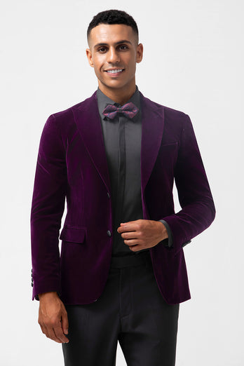 Dark Purple Velvet 2 Pieces Peak Lapel Men's Prom Suits