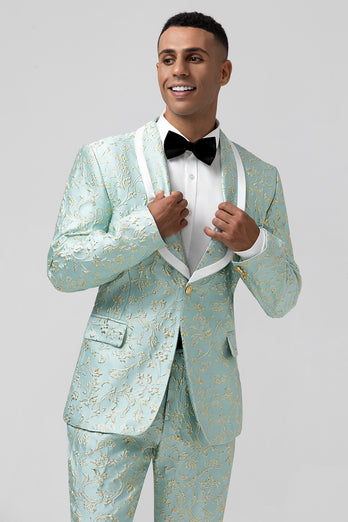 Champagne Shawl Lapel One Button Jacquard Men's Prom Suits