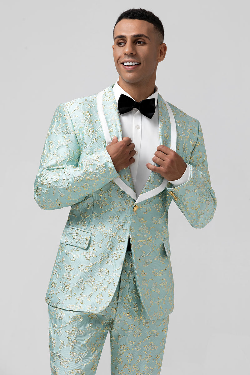 Load image into Gallery viewer, Champagne Shawl Lapel One Button Jacquard Men&#39;s Prom Suits