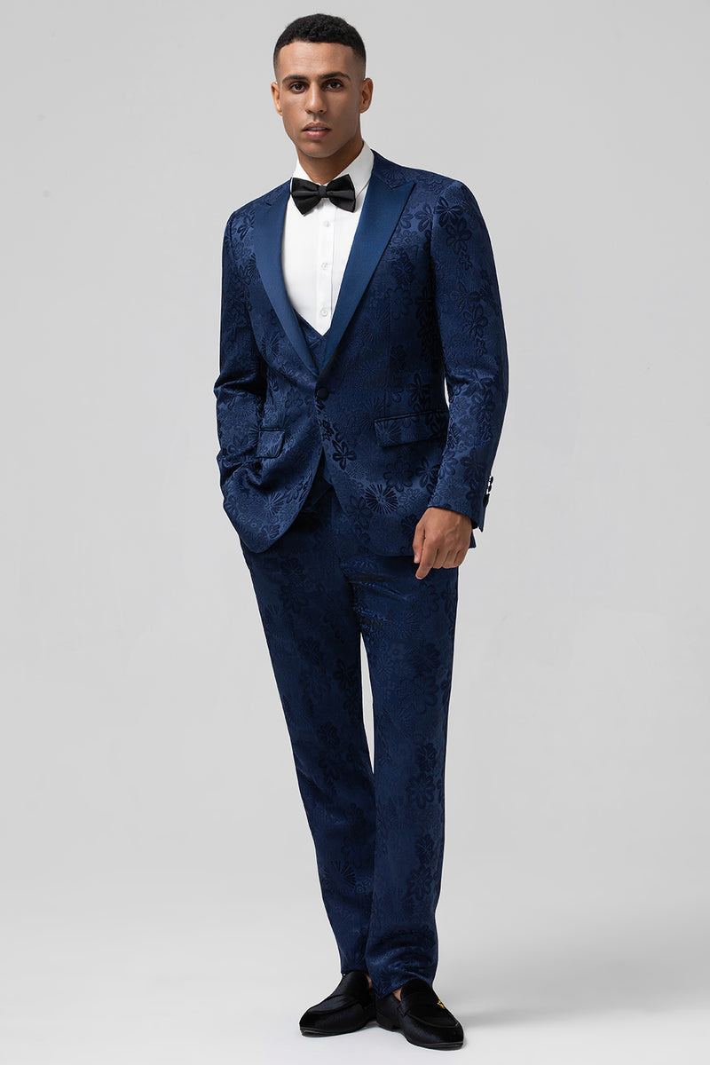 Load image into Gallery viewer, Peak Lapel Black Jacquard Men&#39;s Prom Suits