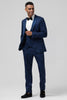 Load image into Gallery viewer, Dark Blue Peak Lapel One Button Jacquard Men&#39;s Wedding Party Suits