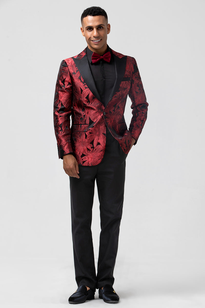 Load image into Gallery viewer, Burgundy 2 Pieces Peak Lapel Flowers Men&#39;s Prom Suits