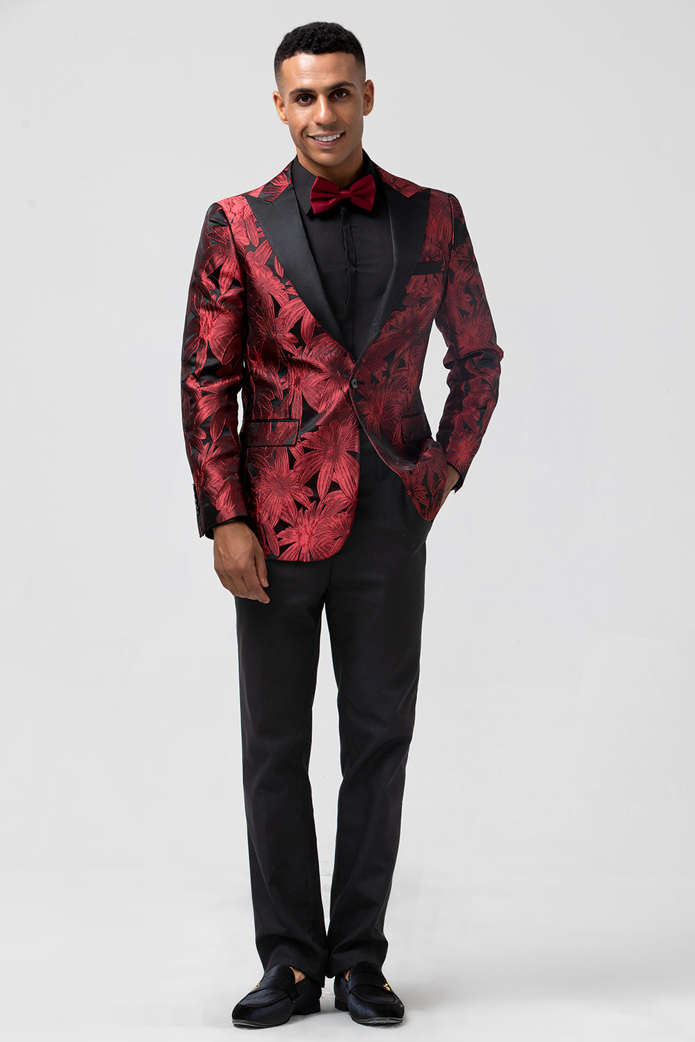 Burgundy 2 Pieces Peak Lapel Flowers Men's Prom Suits